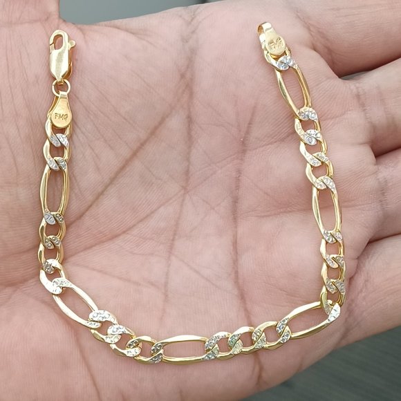 10kt real gold figaro daimond cut bracelet size 7 inches